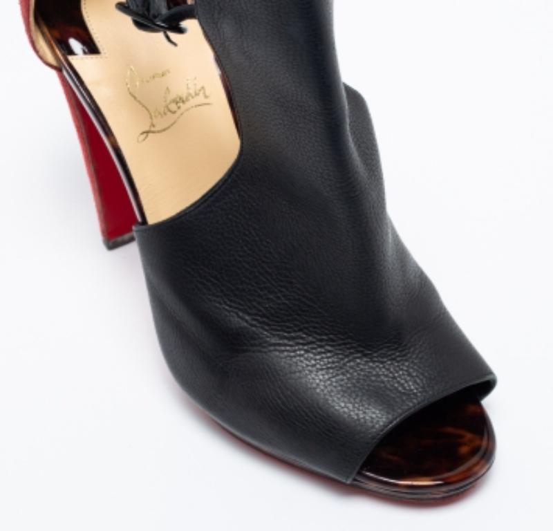Christian Louboutin Black/Red Suede Leather Barabara Cutout Ankle Boots Size 40 For Sale 1