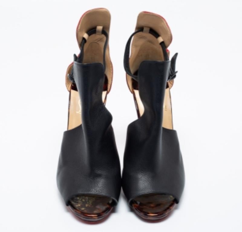 Christian Louboutin Black/Red Suede Leather Barabara Cutout Ankle Boots Size 40 For Sale 3