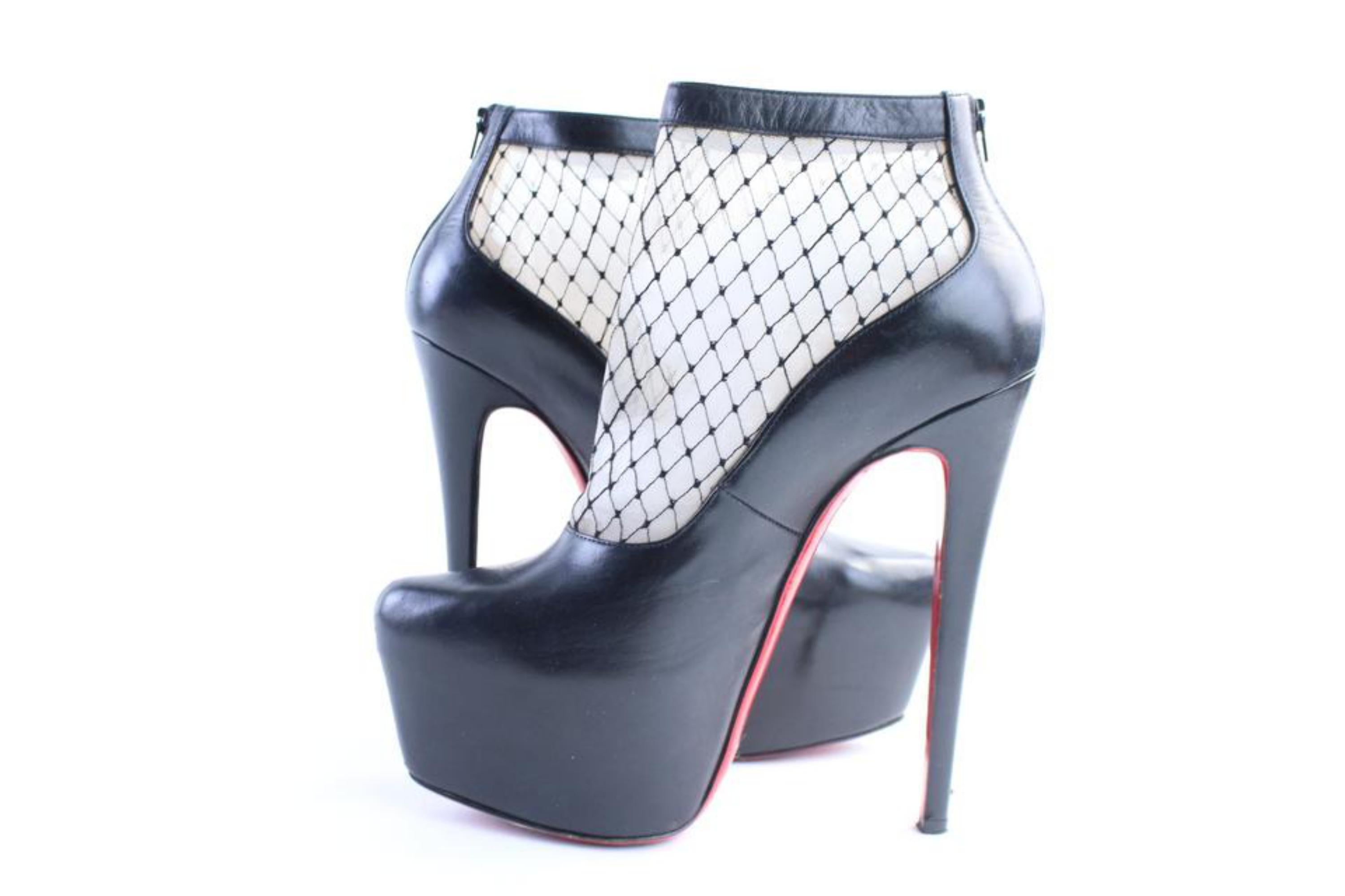 Christian Louboutin Black Resillissima Lace Illusion Platform 3clr0314 Booties For Sale 7