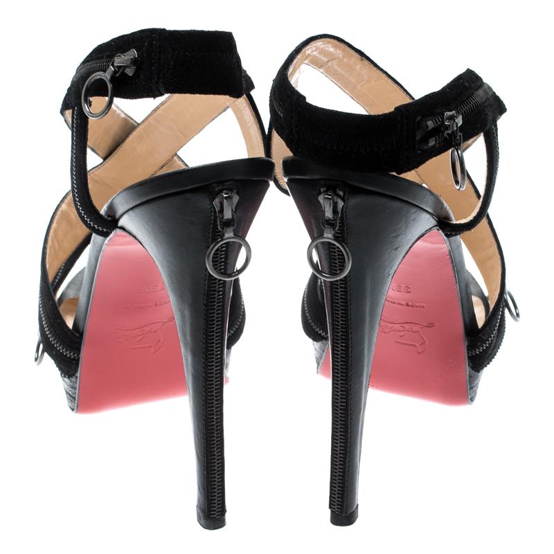 Christian Louboutin Black Rodita Zip Cross Strap Platforms Sandals Size 39.5 In Excellent Condition In Dubai, Al Qouz 2