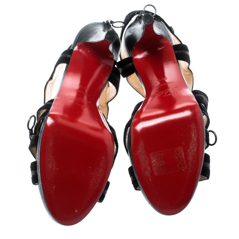 Women's Christian Louboutin Black Rodita Zip Cross Strap Platforms Sandals Size 39.5