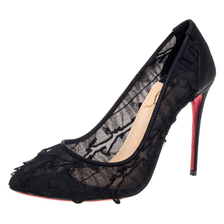 Christian Louboutin Black Satin And Lace Eloise Pumps Size 38 at 1stDibs