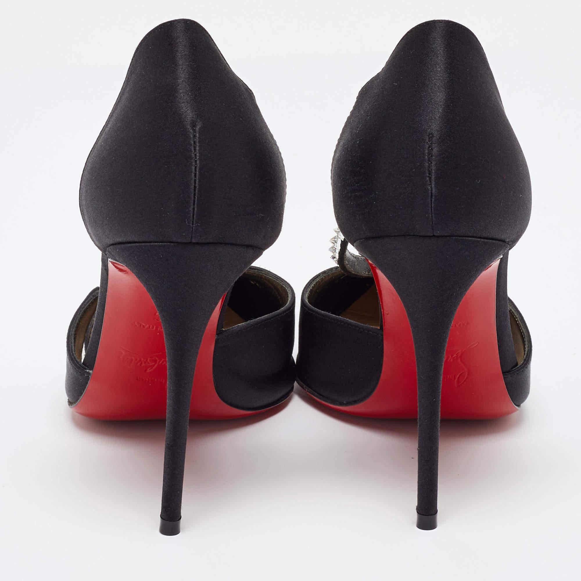 Christian Louboutin Black Satin and PVC Krystal Cross Pumps Size 36 1