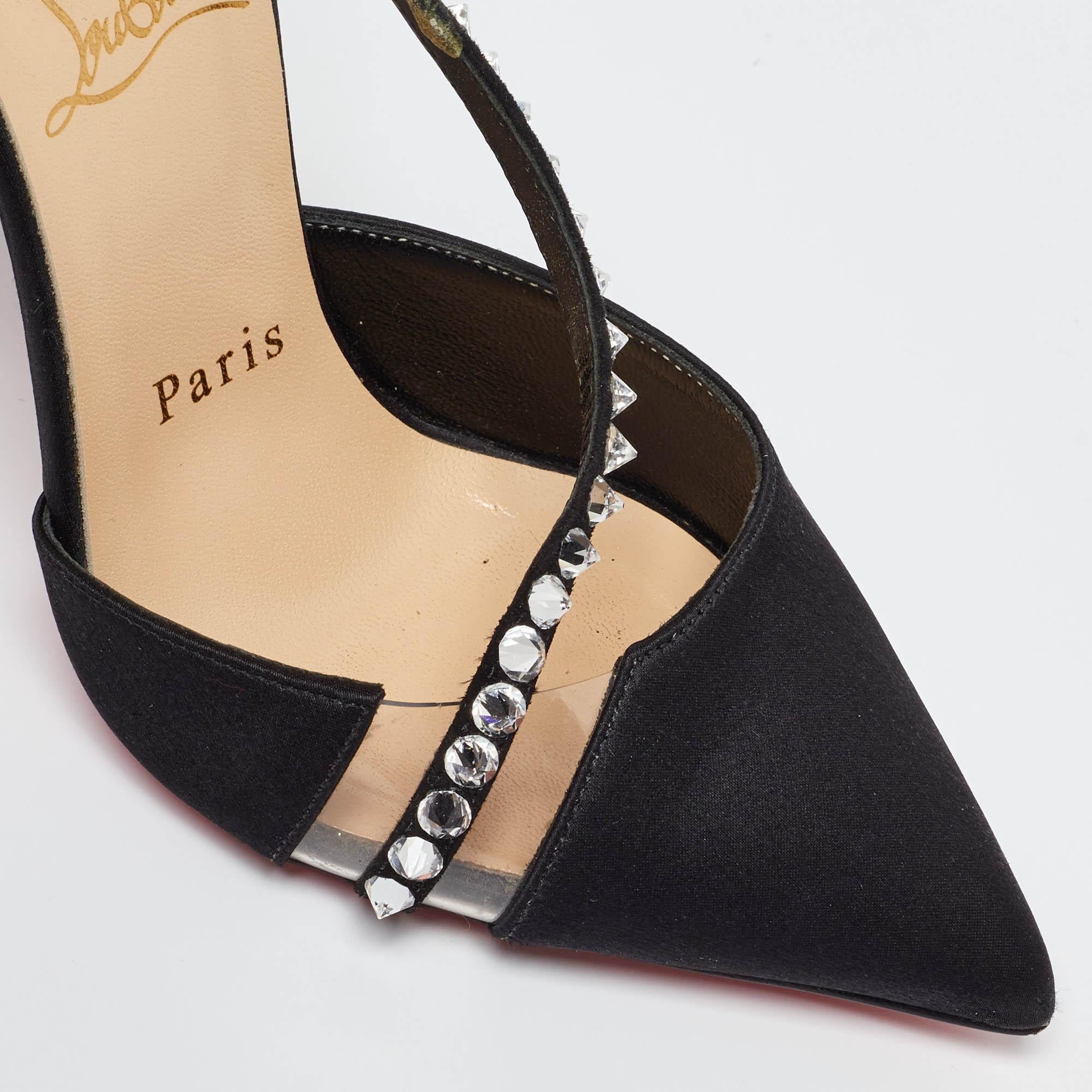 Christian Louboutin Black Satin and PVC Krystal Cross Pumps Size 36 3