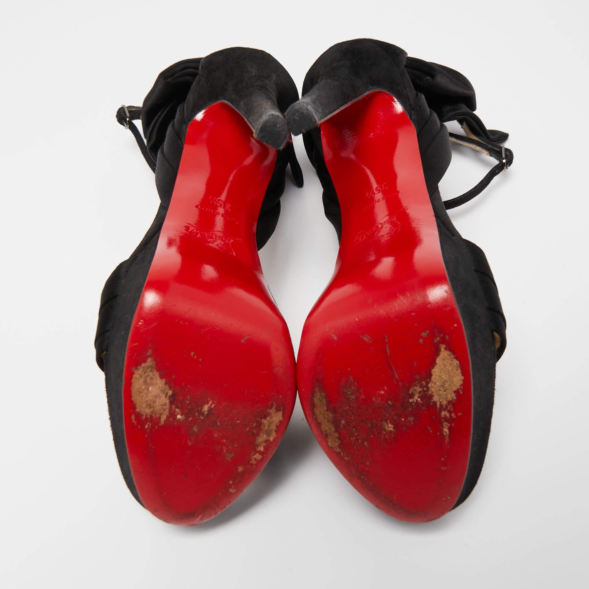 Christian Louboutin Black Satin and Suede Vampanodo Bow Platform Ankle Strap 1