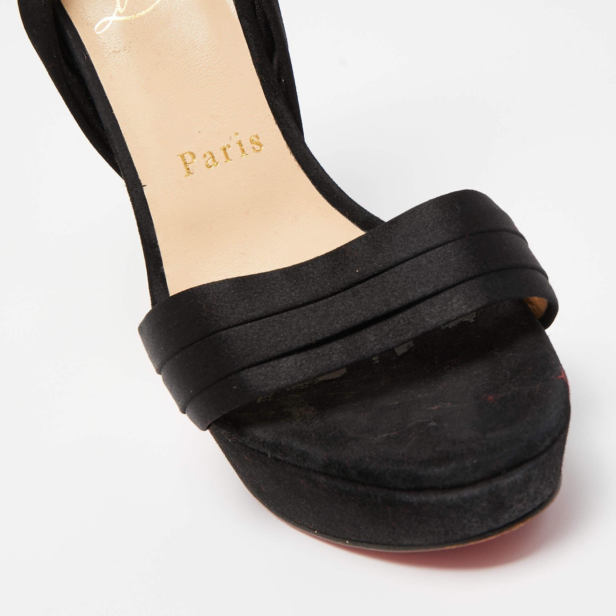Christian Louboutin Black Satin and Suede Vampanodo Bow Platform Ankle Strap 4