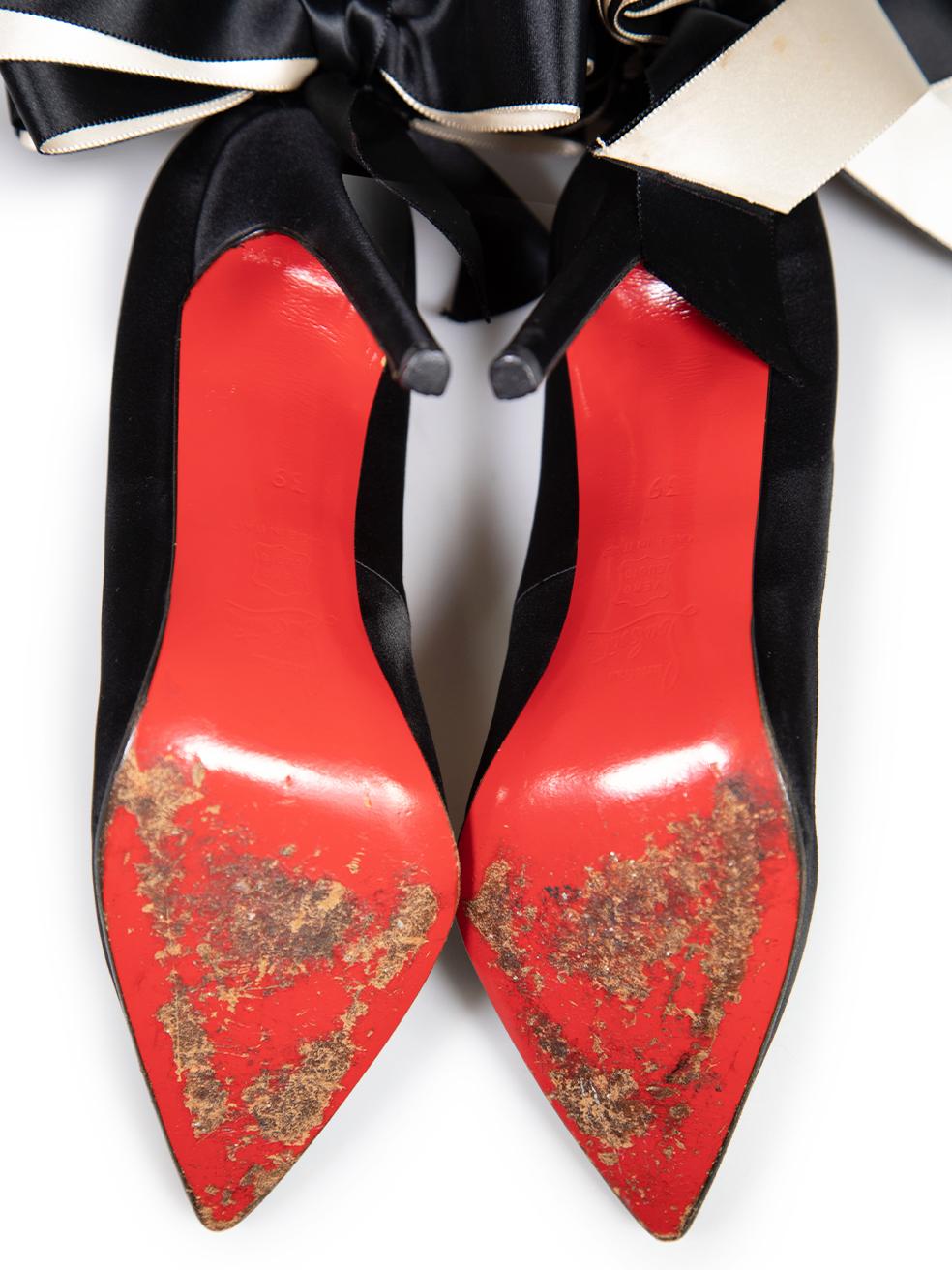 Women's Christian Louboutin Black Satin Bow Anemone Heels Size IT 39 For Sale