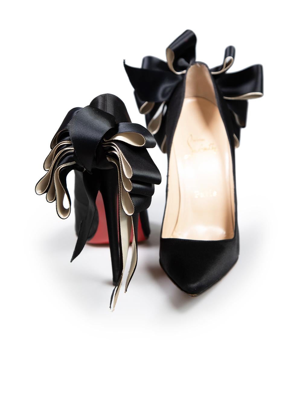 Christian Louboutin Black Satin Bow Anemone Pumps Size IT 39 In Good Condition For Sale In London, GB