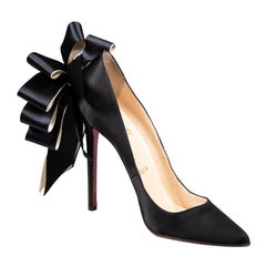 Christian Louboutin Black Satin Bow Anemone Pumps Size IT 39