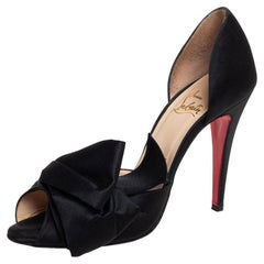 Christian Louboutin Black Satin Bow D'Orsay Open Toe Pump Size 38.5