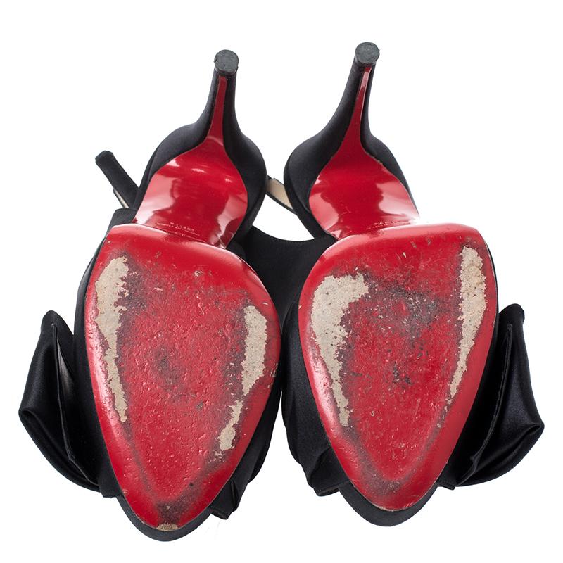 Christian Louboutin Black Satin Bow Slingback Platform Sandals Size 39.5 3
