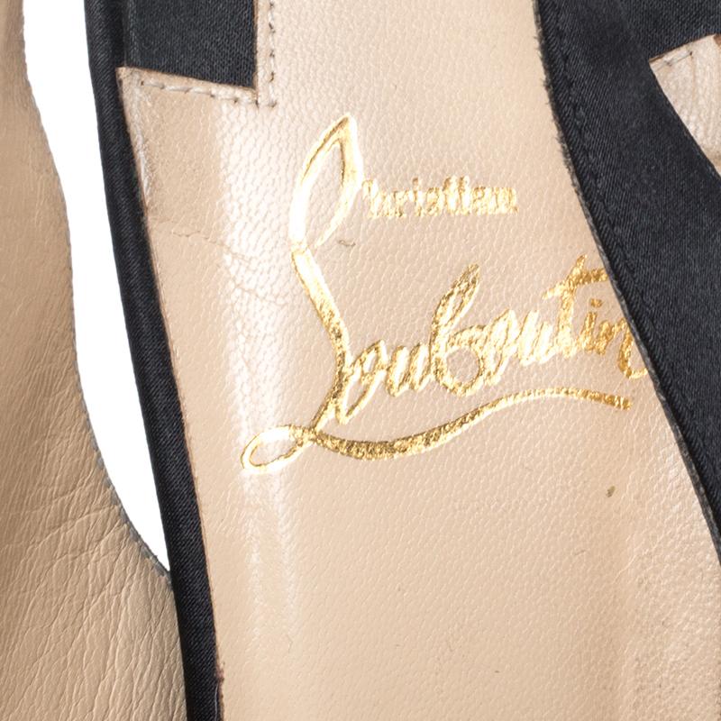 Christian Louboutin Black Satin Bow Slingback Platform Sandals Size 39.5 In Good Condition In Dubai, Al Qouz 2