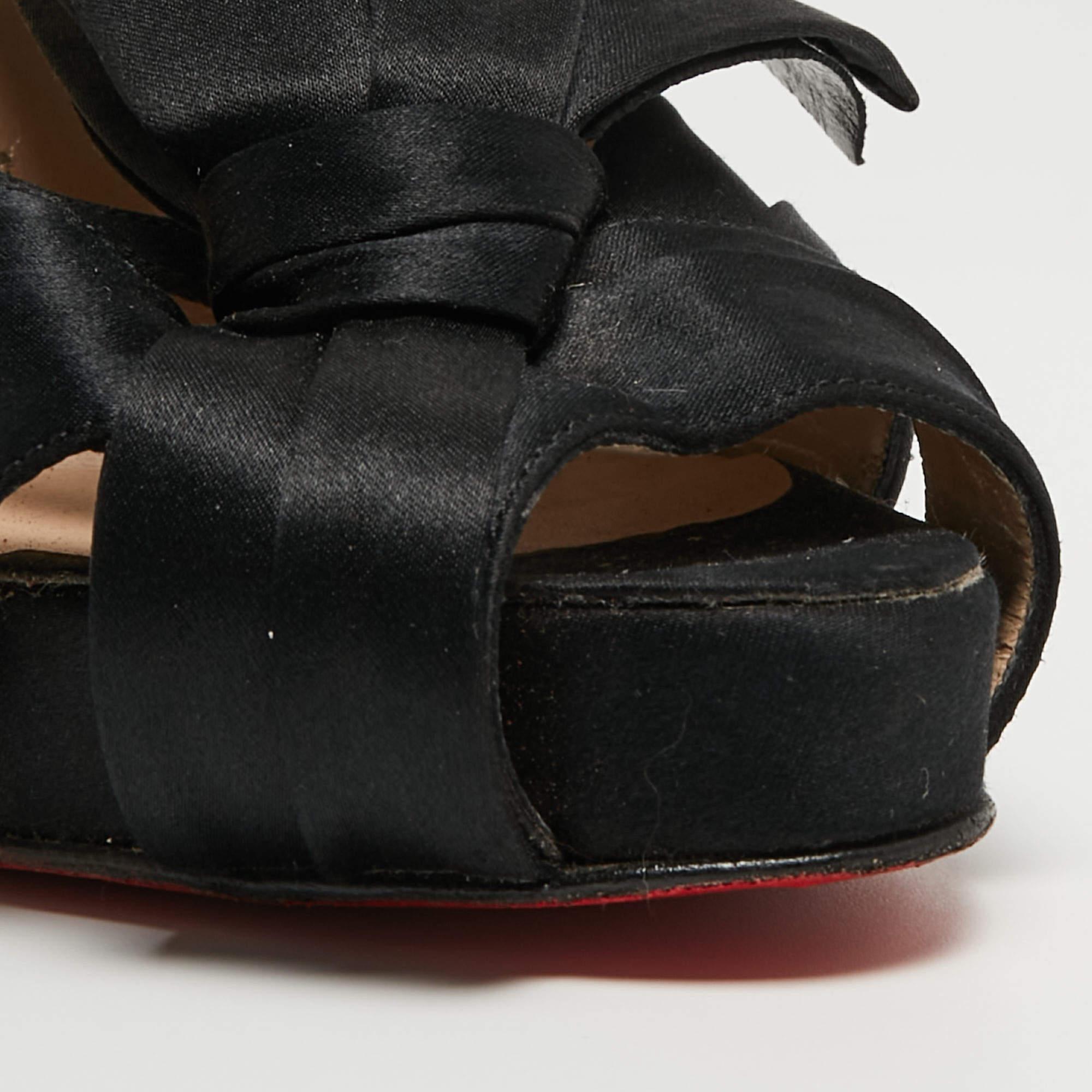 Christian Louboutin Black Satin Bow Slingback Sandals Size 37.5 For Sale 2