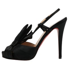 Christian Louboutin Black Satin Bow Slingback Sandals Size 37.5