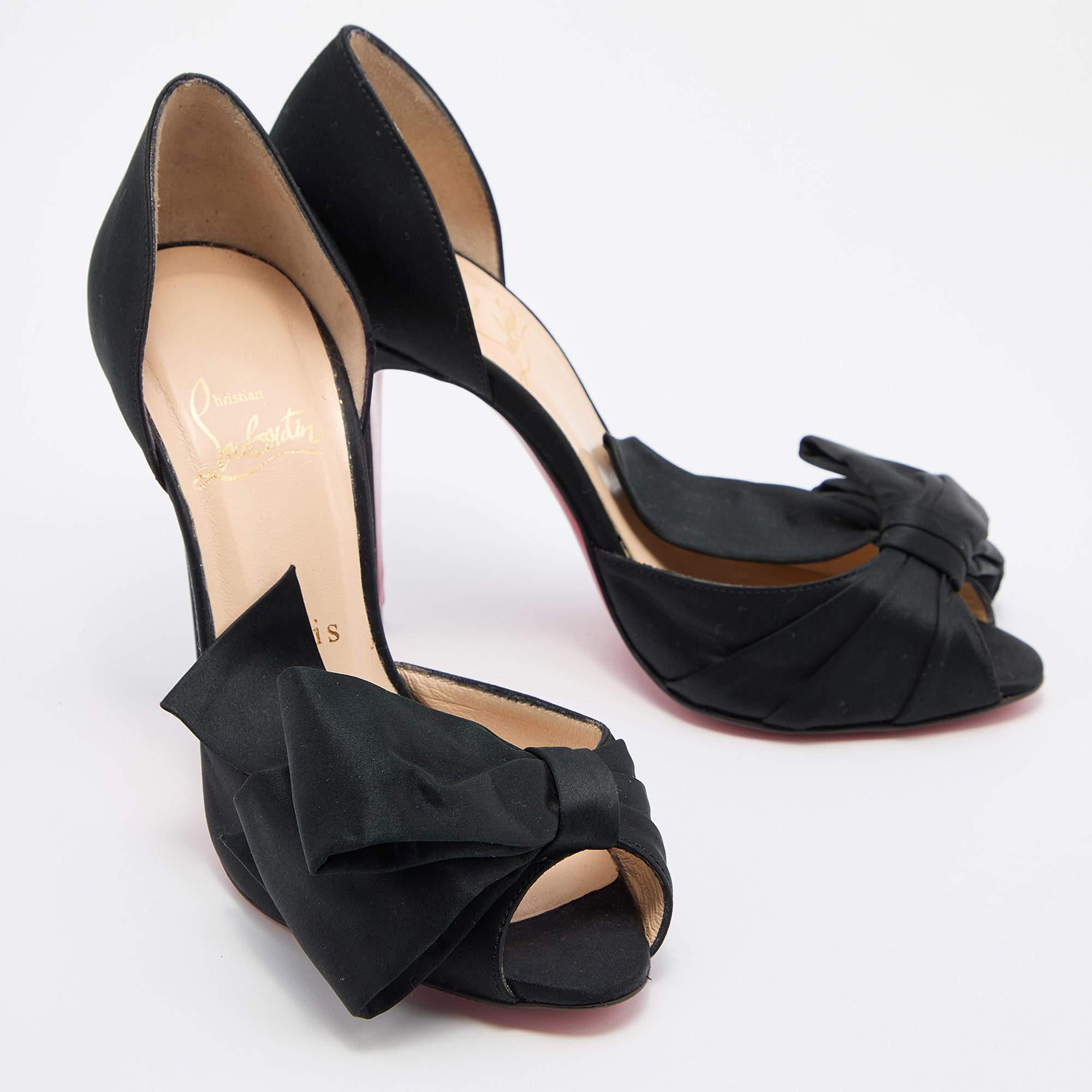 Christian Louboutin Black Satin Bow T Dorcet Peep Toe Pumps Size 37 1