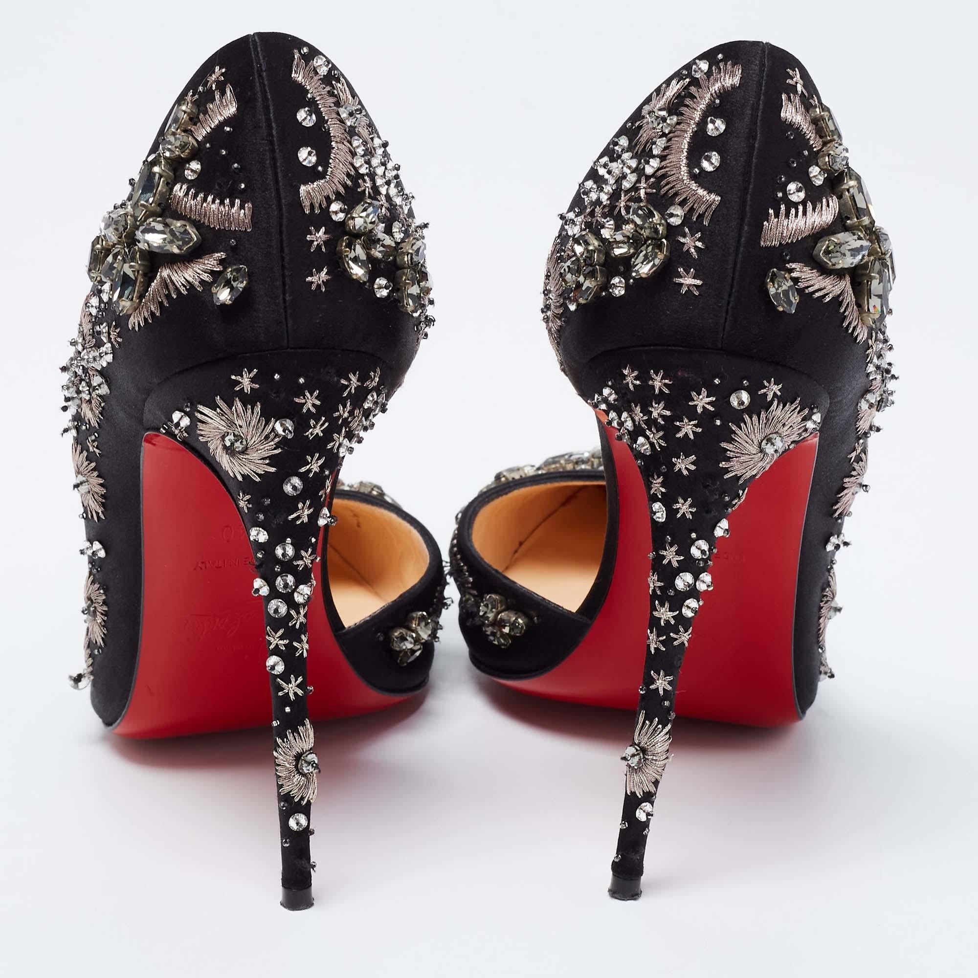 Christian Louboutin Black Satin Brodiriza Embellished D'orsay Pumps Size 40 1