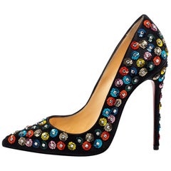 Christian Louboutin Black Satin Embellished Fiorilili Pumps Size 36