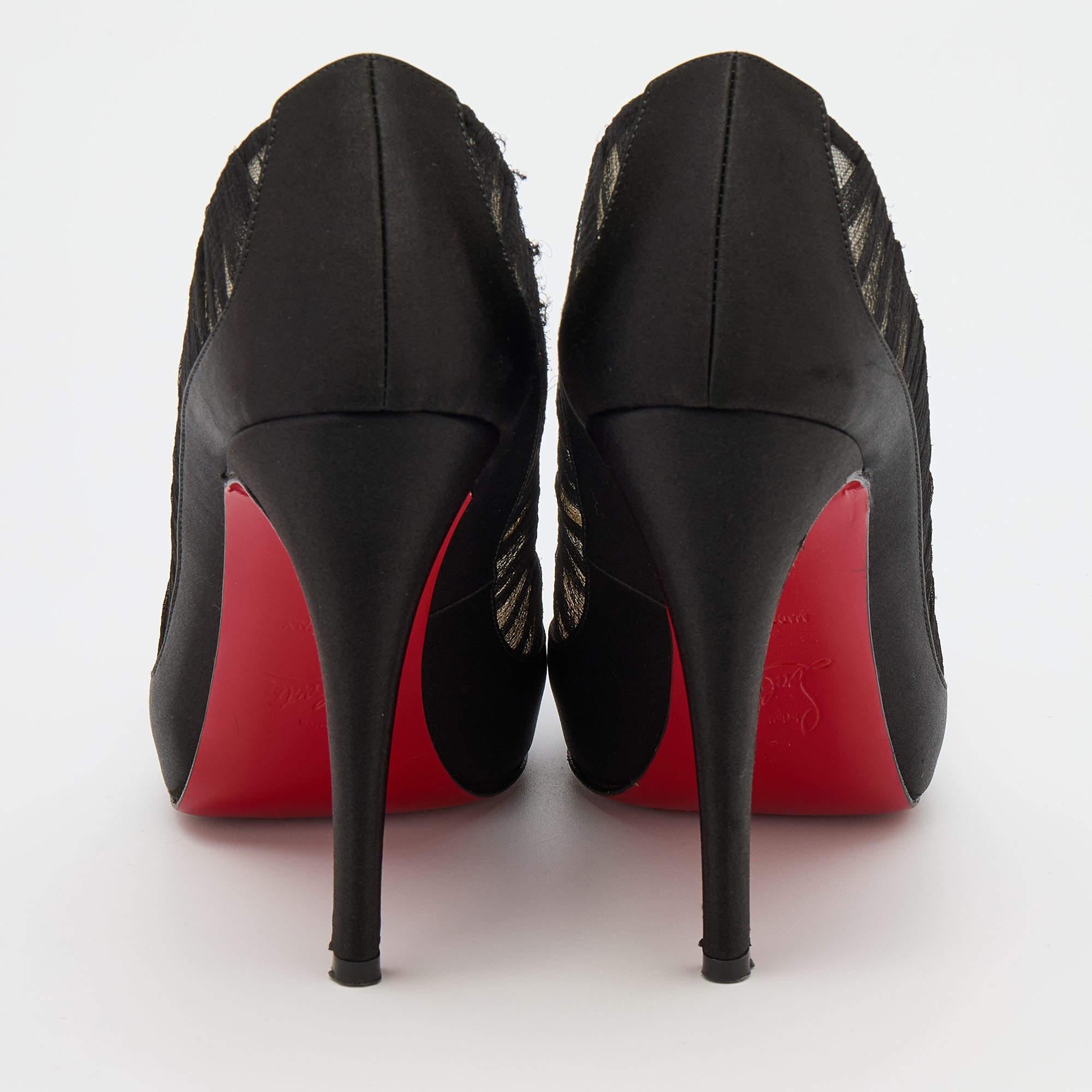 Christian Louboutin Black Satin & Fabric Angelique Bow Peep Toe Pumps Size 36.5 1
