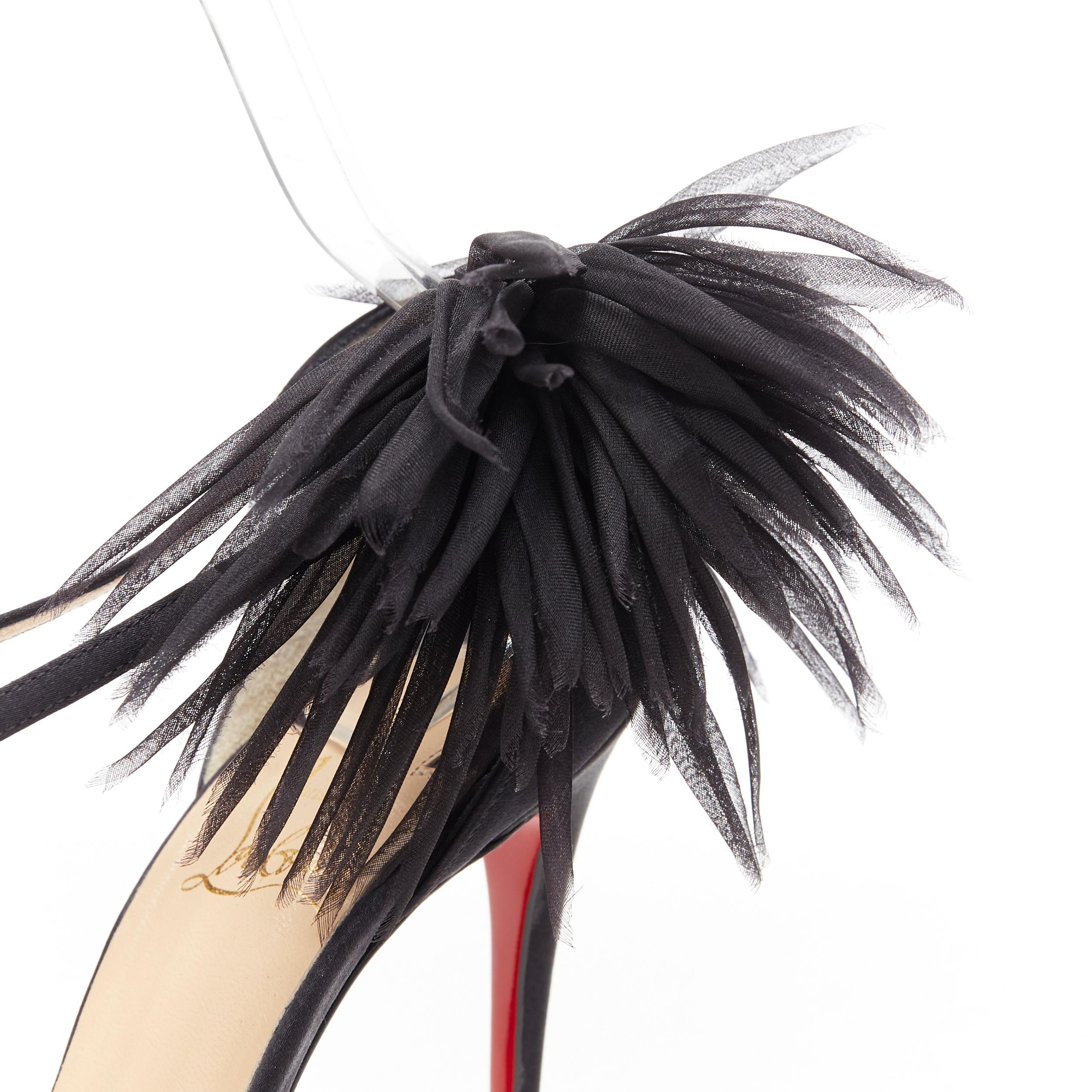 CHRISTIAN LOUBOUTIN zapato de salón de satén negro con apliques florales y tiras cruzadas EU38.5 4