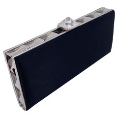 Christian Louboutin Black Satin Keops Evening Clutch Bag with Chain