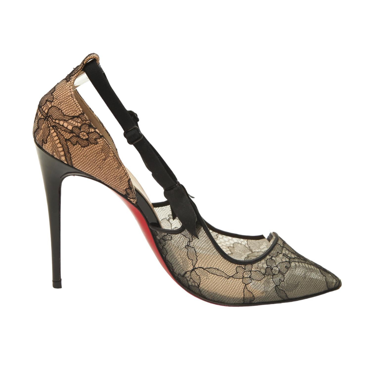 Christian Louboutin Black Satin Lace HOT JEANBI 100 PUMPS

Details:
- Black satin/lace uppers.
- Pointed toe.
- Bow at vamp.
- Slip on.
- Comes with dust bag.

Size: 38.5

Measurements (Approx):
- Insole 9.75