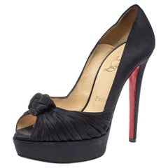 Christian Louboutin Black Satin Lady Gres Knotted Peep Toe Pumps Size 37