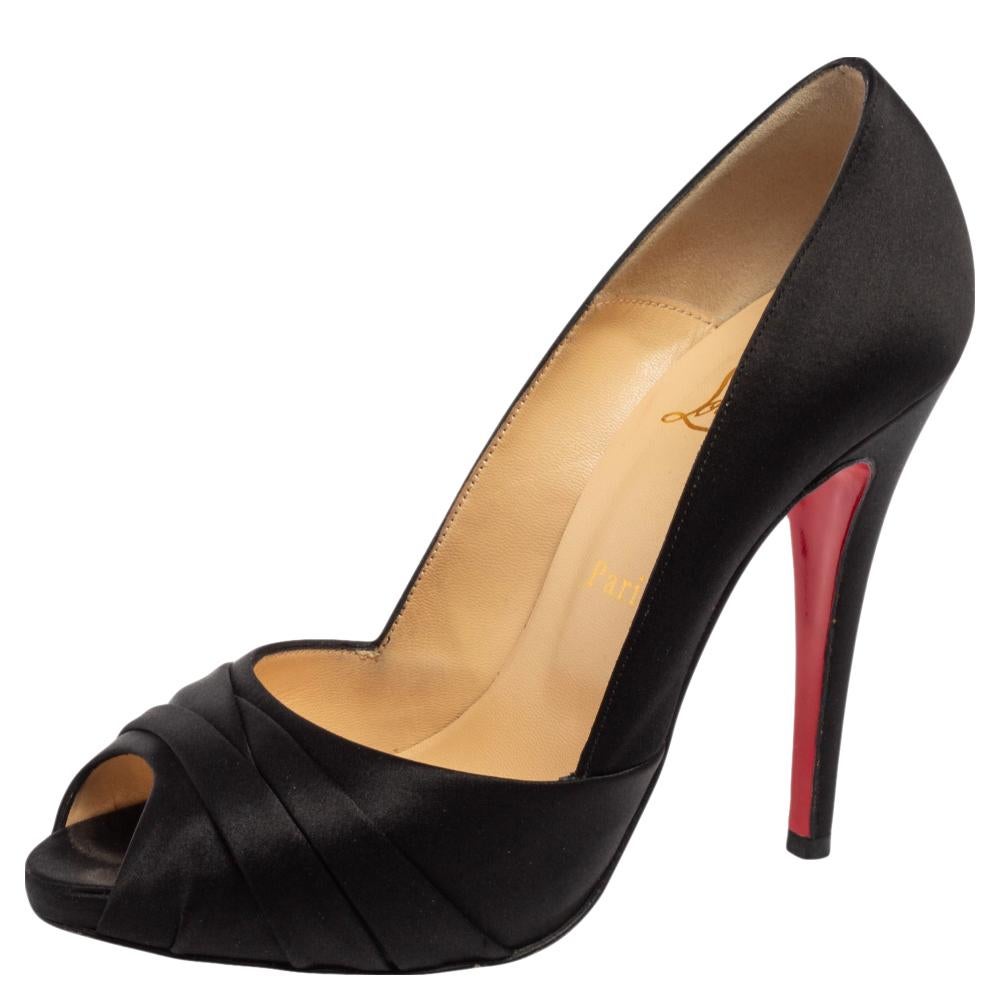 Christian Louboutin Black Satin Matrinana Peep Toe Pumps Size 38 3