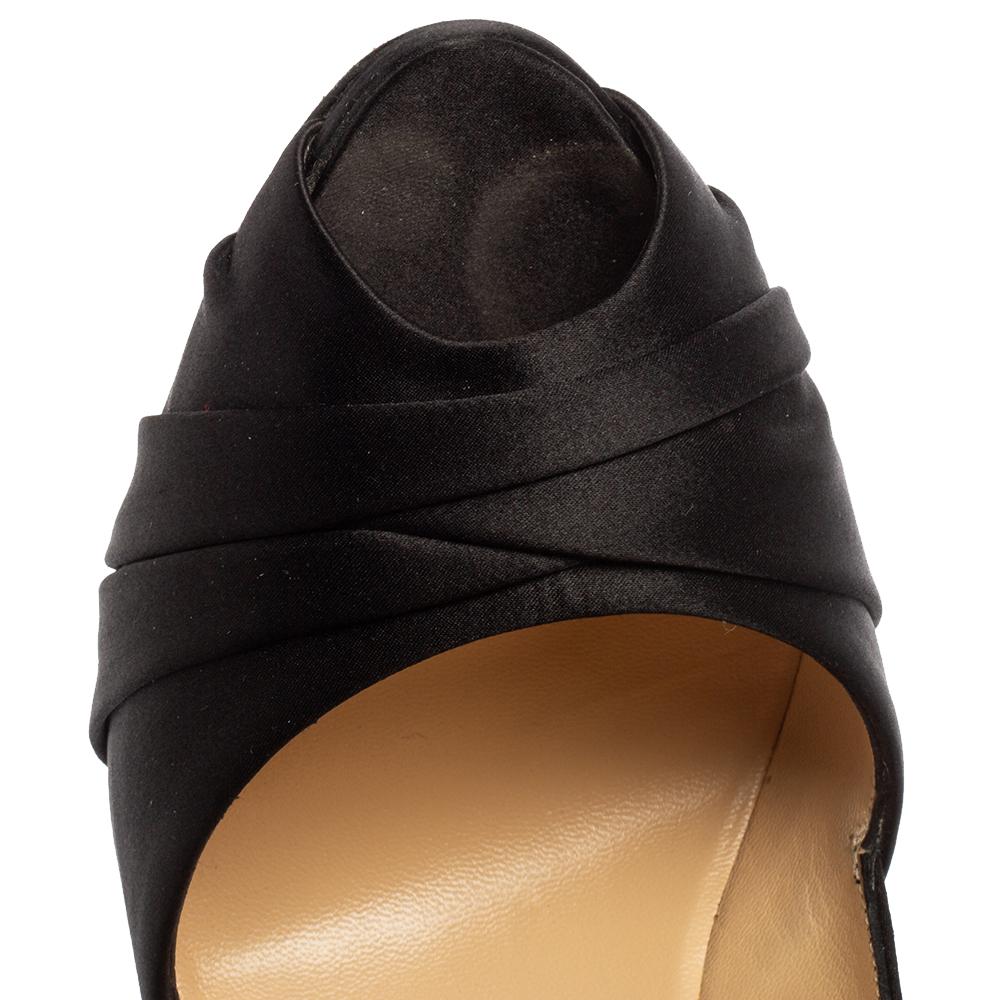 Christian Louboutin Black Satin Matrinana Peep Toe Pumps Size 38 4