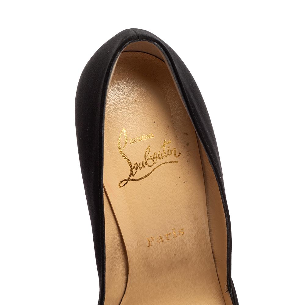 Christian Louboutin Black Satin Matrinana Peep Toe Pumps Size 38 5