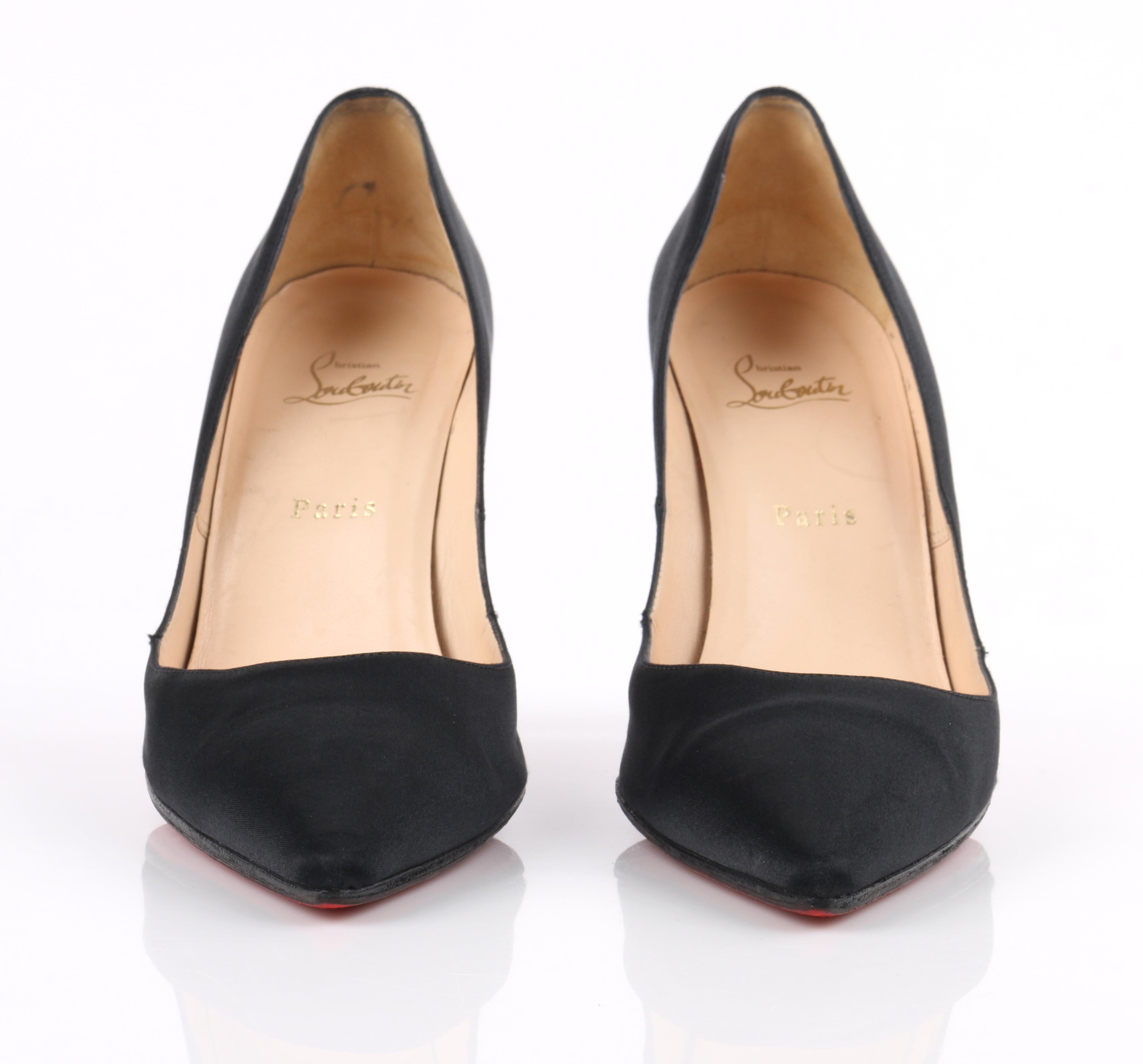 CHRISTIAN LOUBOUTIN Black Satin Pointed Toe Swarvoski Crystal Heel Pumps 1