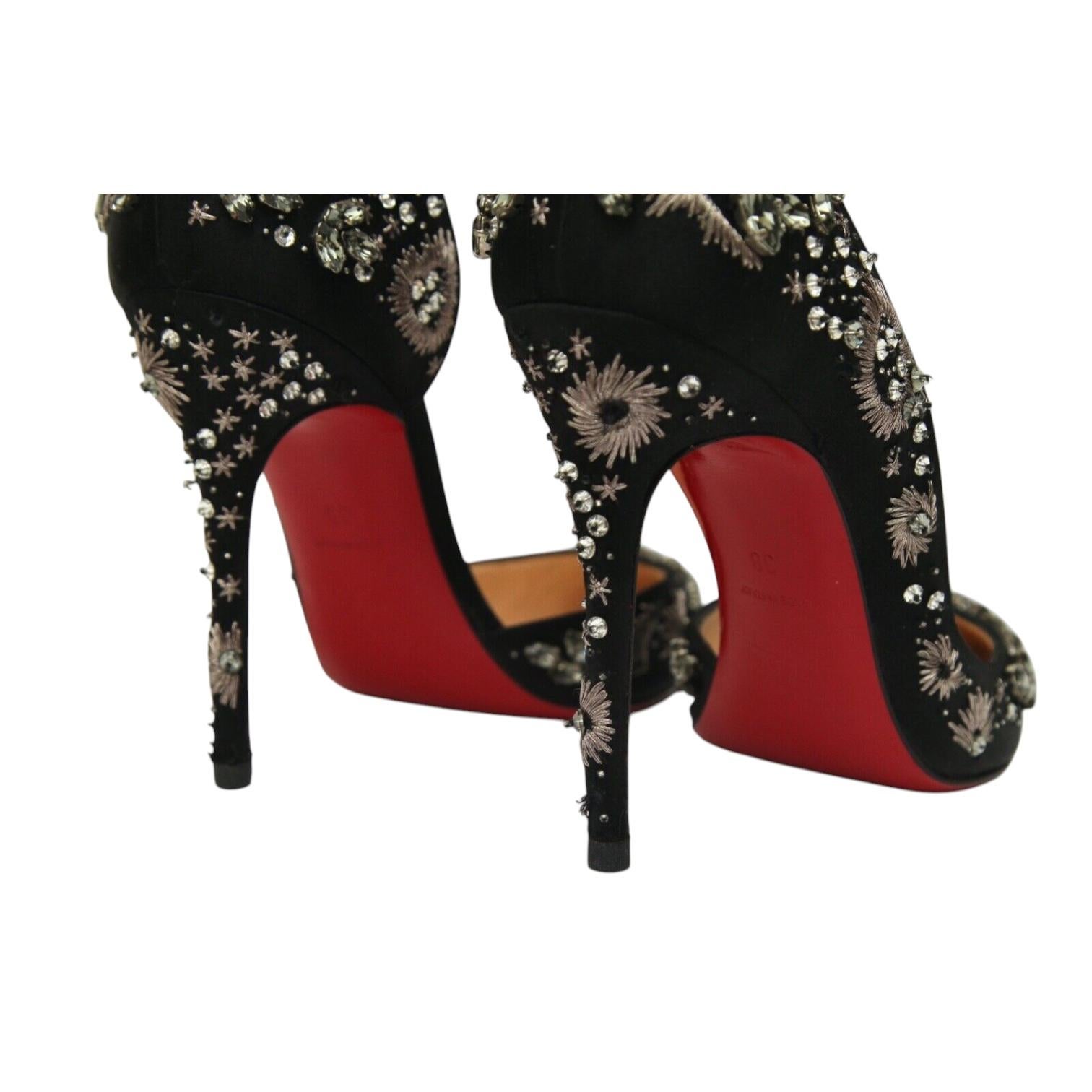 CHRISTIAN LOUBOUTIN Black Pumps Satin ARTIFICE 100mm Crystals D'Orsay 38 $2365 For Sale 6
