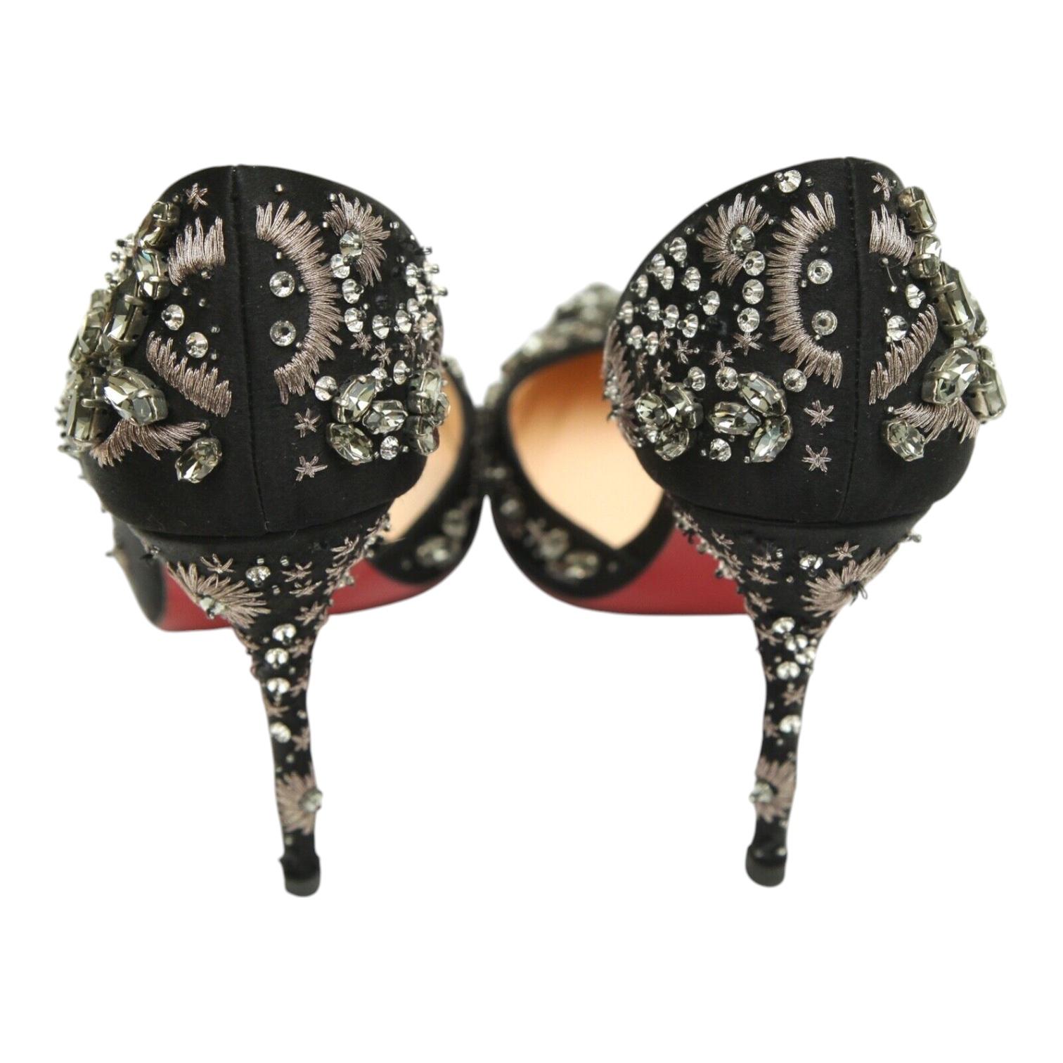 CHRISTIAN LOUBOUTIN Black Pumps Satin ARTIFICE 100mm Crystals D'Orsay 38 $2365 For Sale 7