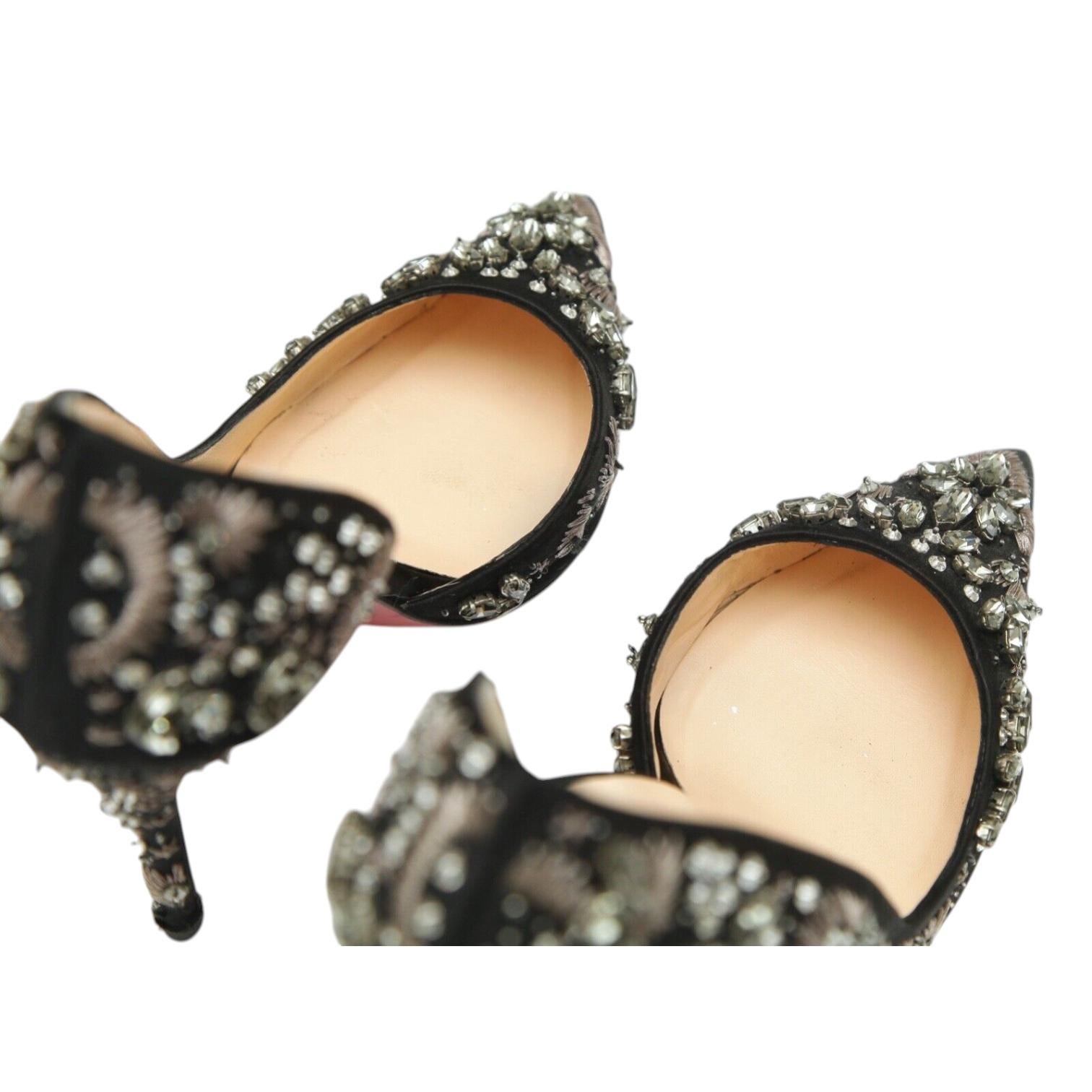 CHRISTIAN LOUBOUTIN Black Pumps Satin ARTIFICE 100mm Crystals D'Orsay 38 $2365 For Sale 8