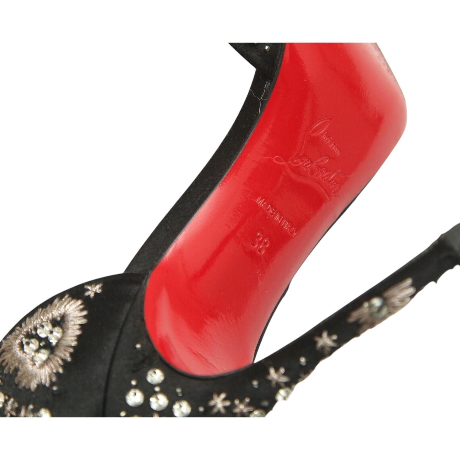 CHRISTIAN LOUBOUTIN Black Pumps Satin ARTIFICE 100mm Crystals D'Orsay 38 $2365 For Sale 10