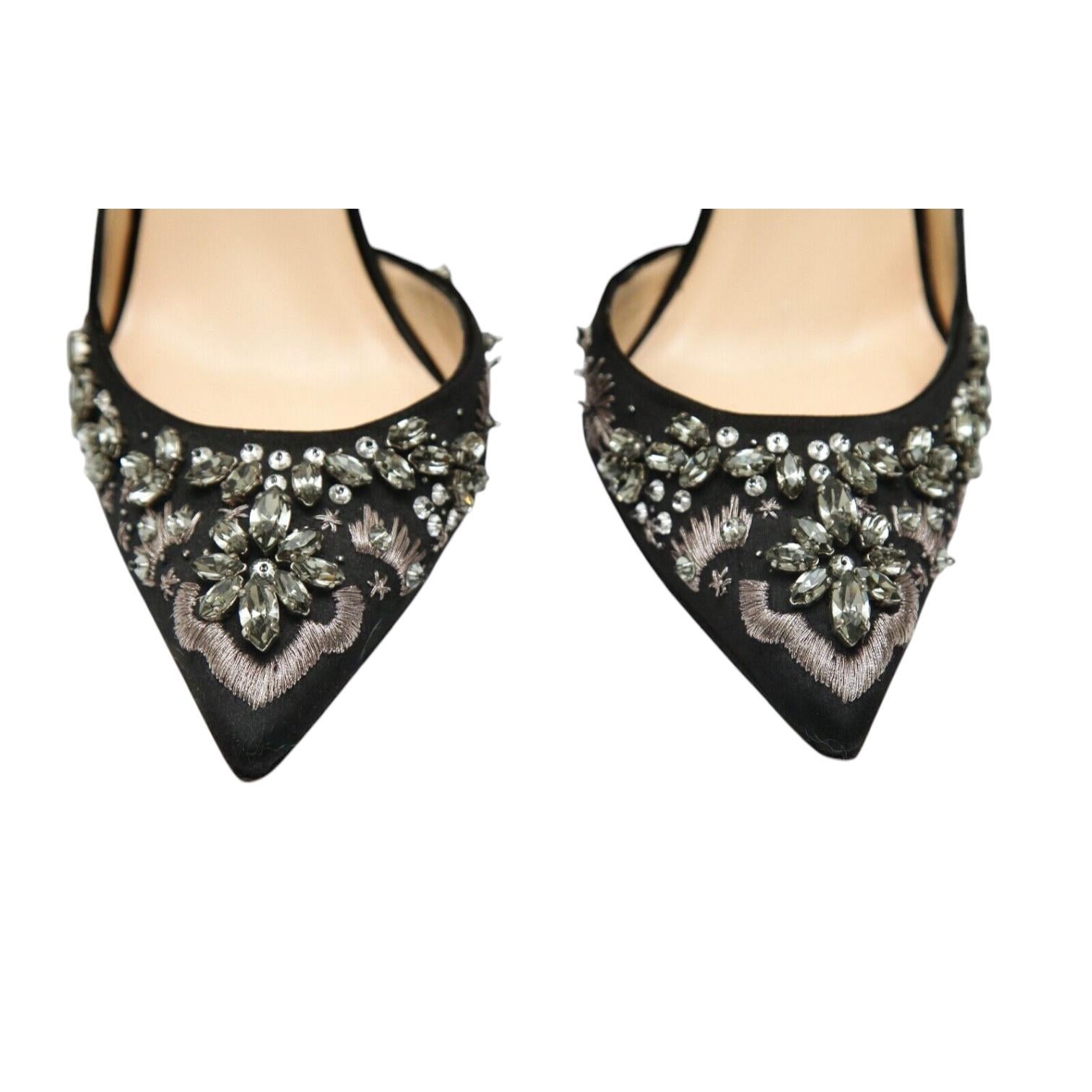 CHRISTIAN LOUBOUTIN Black Pumps Satin ARTIFICE 100mm Crystals D'Orsay 38 $2365 For Sale 1