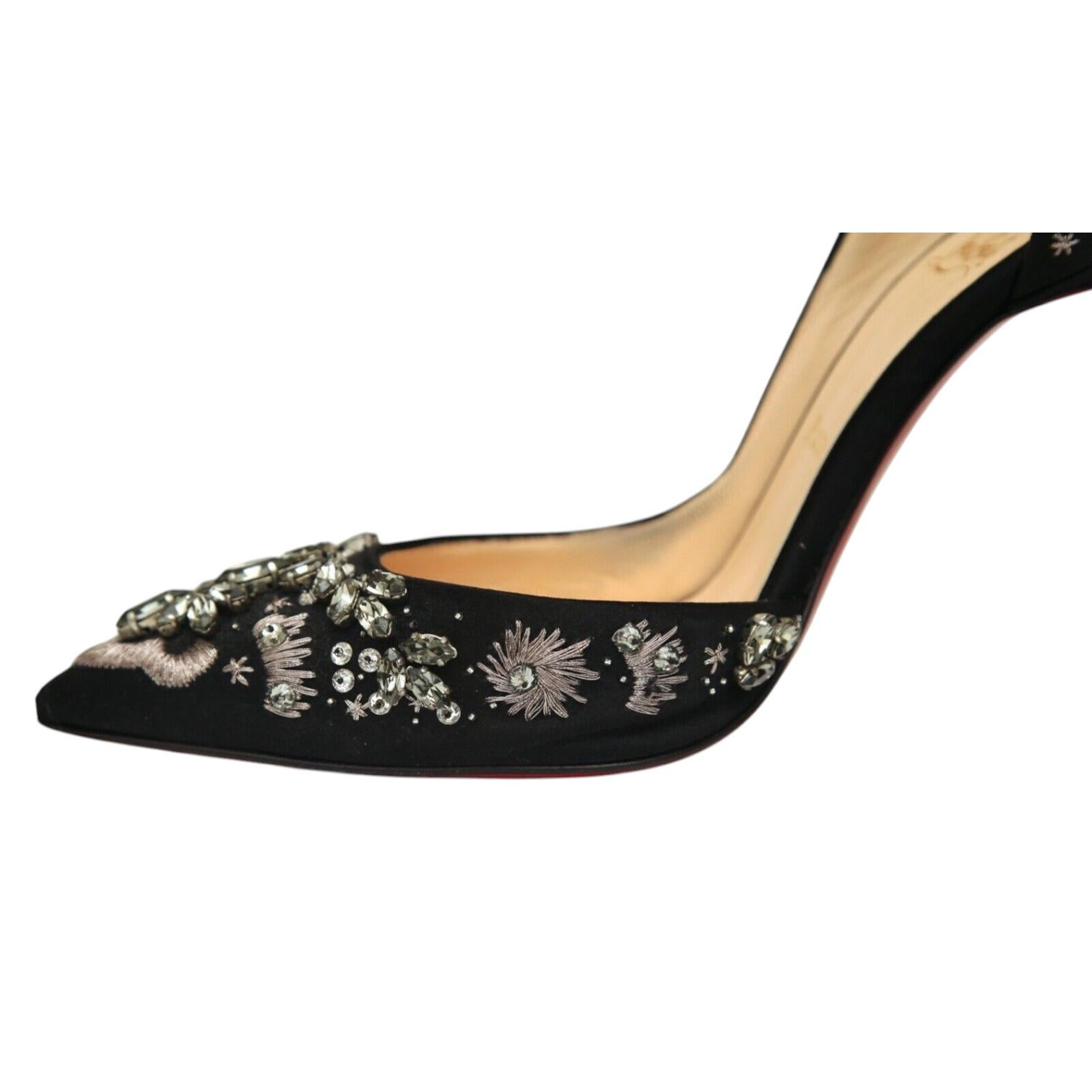 CHRISTIAN LOUBOUTIN Black Pumps Satin ARTIFICE 100mm Crystals D'Orsay 38 $2365 For Sale 4