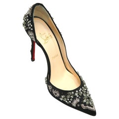 CHRISTIAN LOUBOUTIN Black Pumps Satin ARTIFICE 100mm Crystals D'Orsay 38 $2365