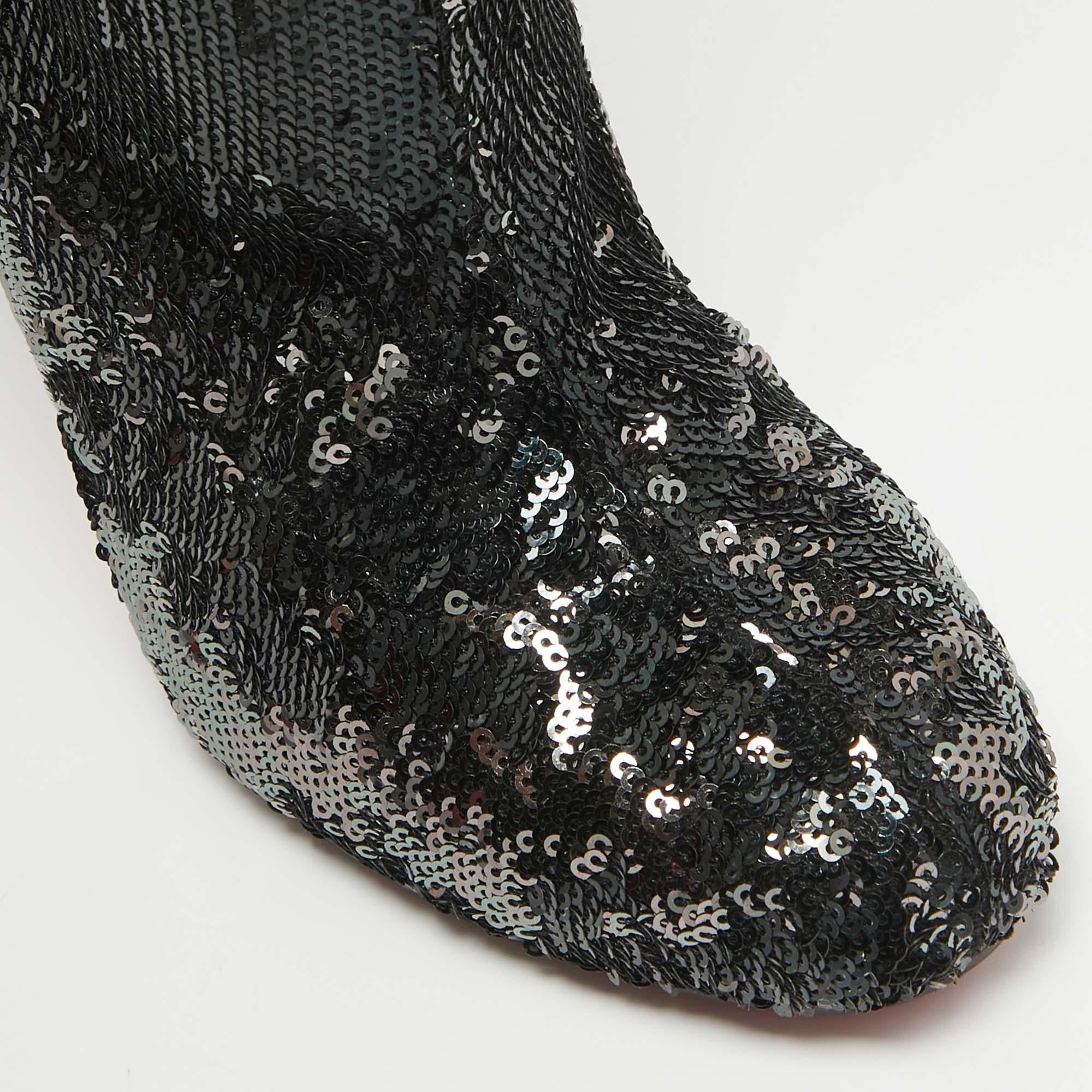 Christian Louboutin - Bottes hautes Louise 100 à sequins noirs, taille 37,5 2