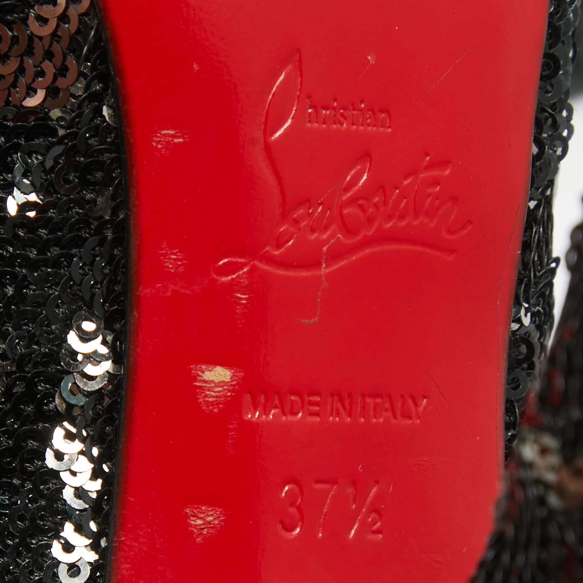 Christian Louboutin - Bottes hautes Louise 100 à sequins noirs, taille 37,5 3