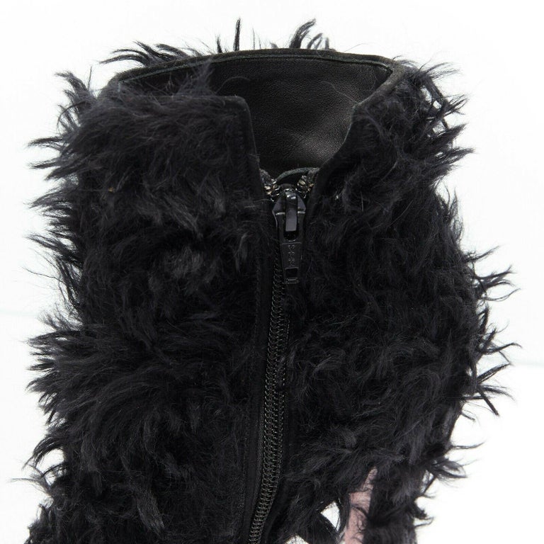 black fluffy platform heels