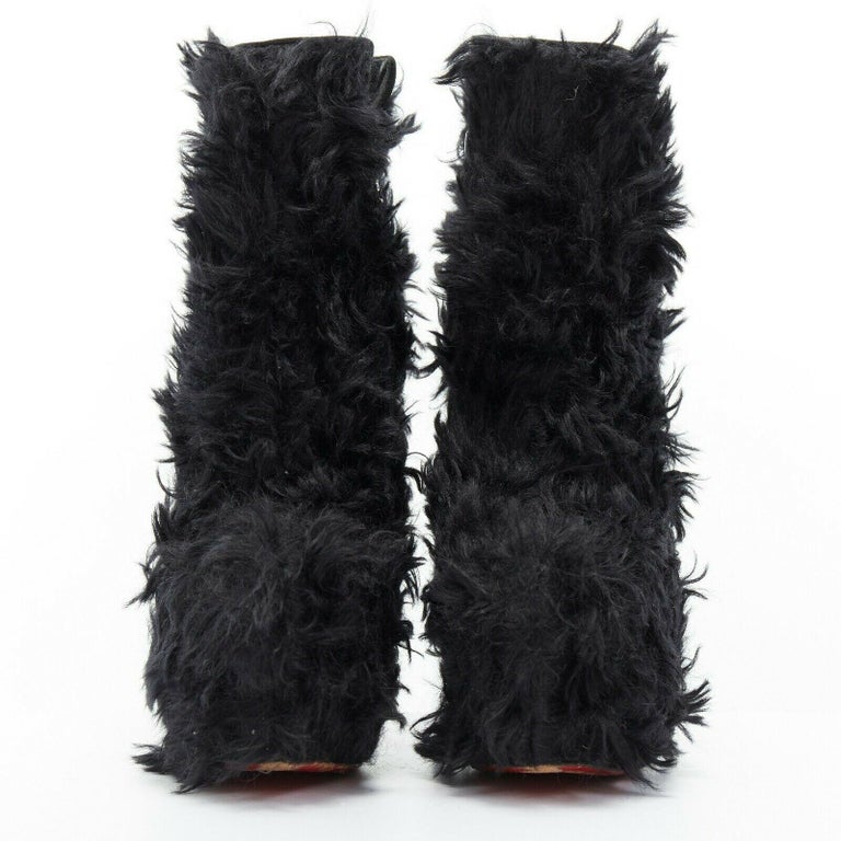 black fluffy platform heels