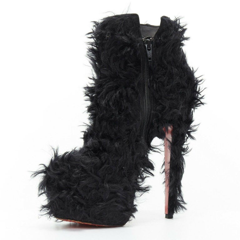 black fluffy platform heels