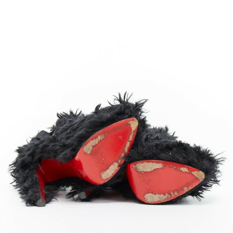black fluffy platform heels