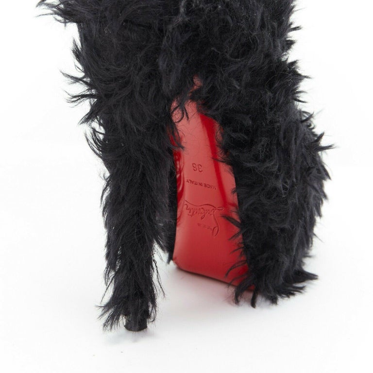 black fluffy platform heels