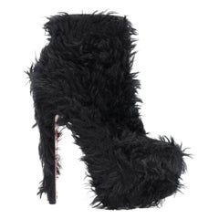 CHRISTIAN LOUBOUTIN black shaggy faux fur fluffy platform heel ankle boot EU36