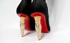 Christian Louboutin Black Silk Lipstrass Thigh-High Boots