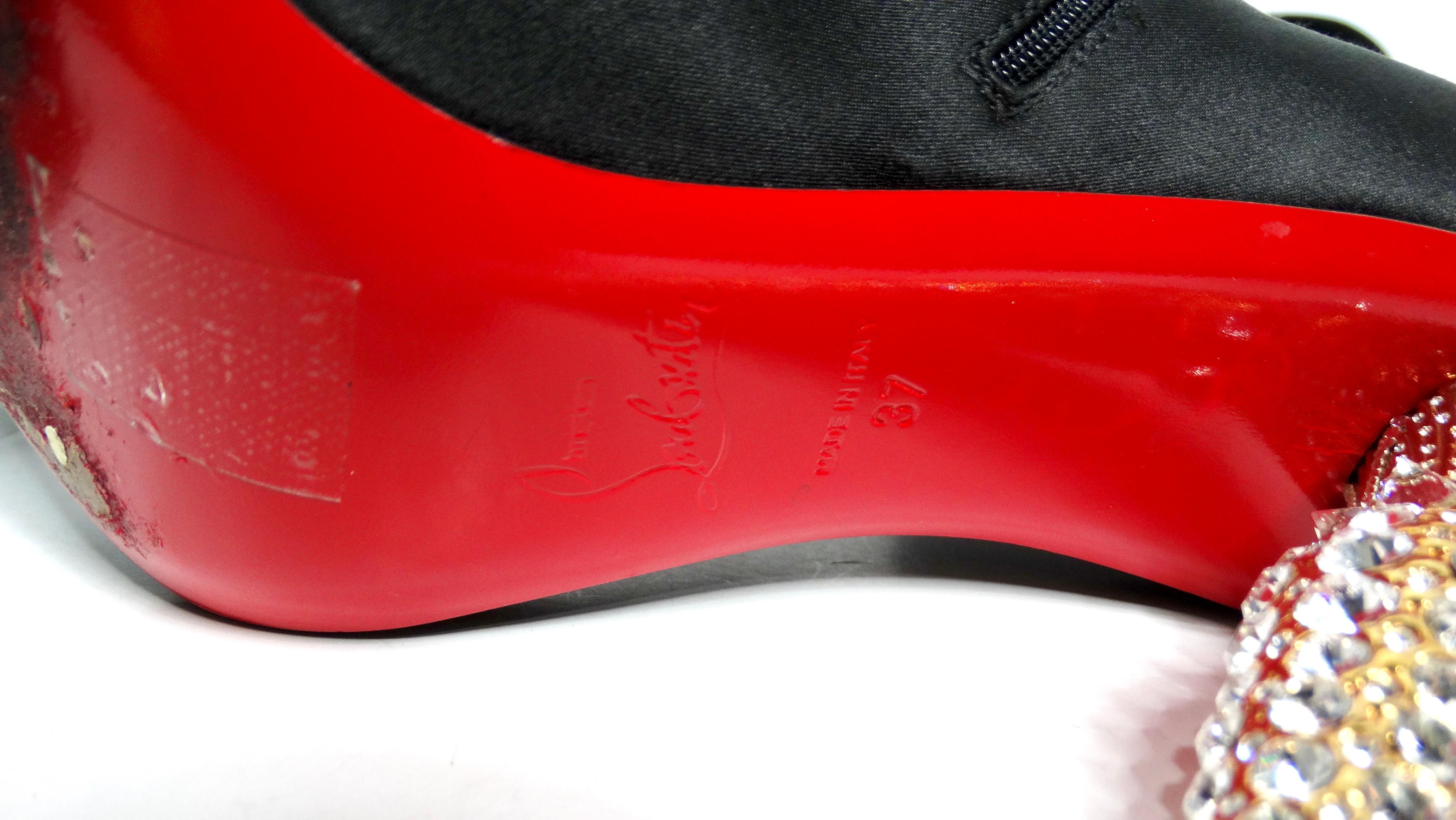 Christian Louboutin Black Silk Lipstrass Thigh-High Boots For Sale 5