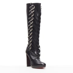 CHRISTIAN LOUBOUTIN black silver buckle detail platform chunky sole boot EU39