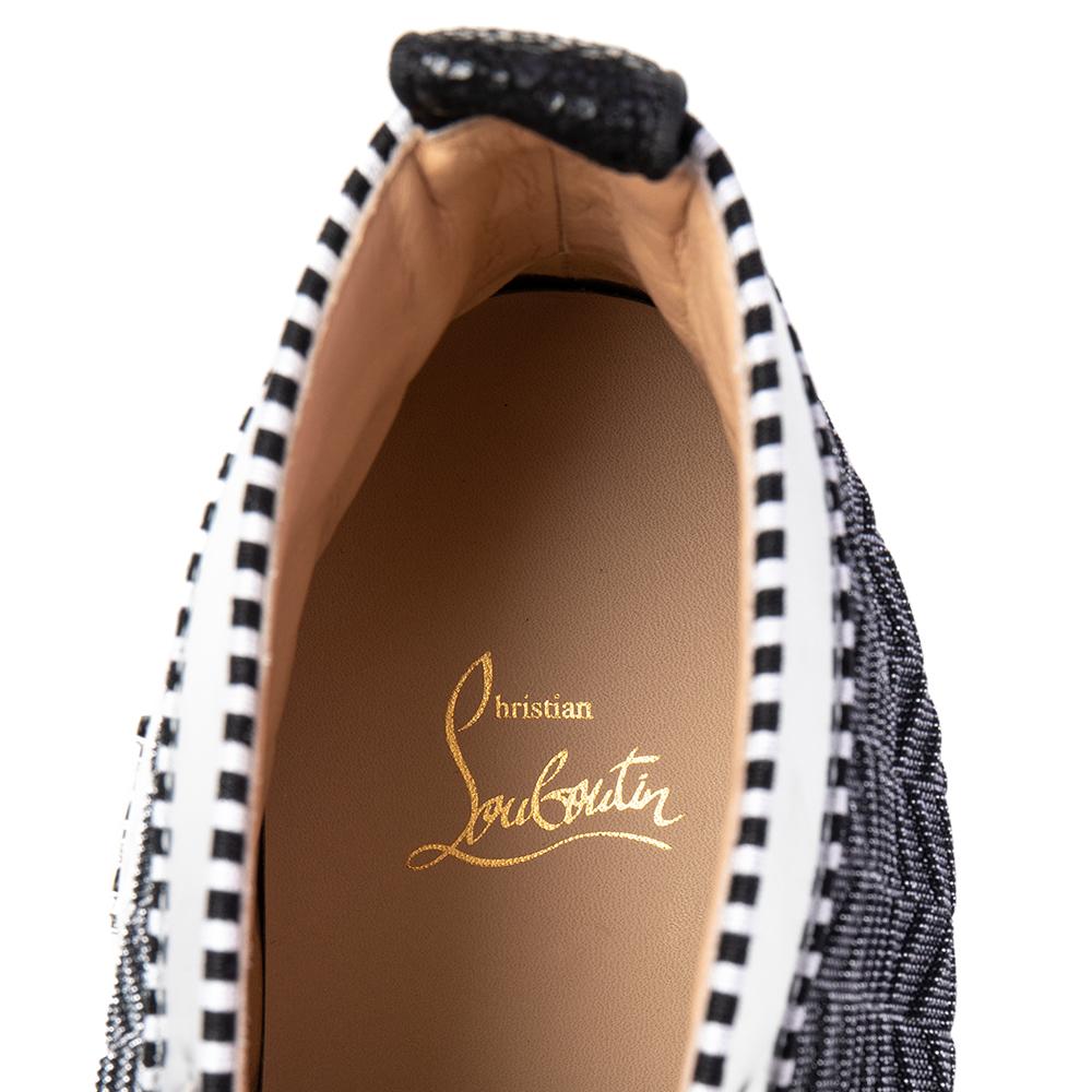 Christian Louboutin Black/Silver Fabric Spikes Orlato Flat Sneakers Size 44.5 1