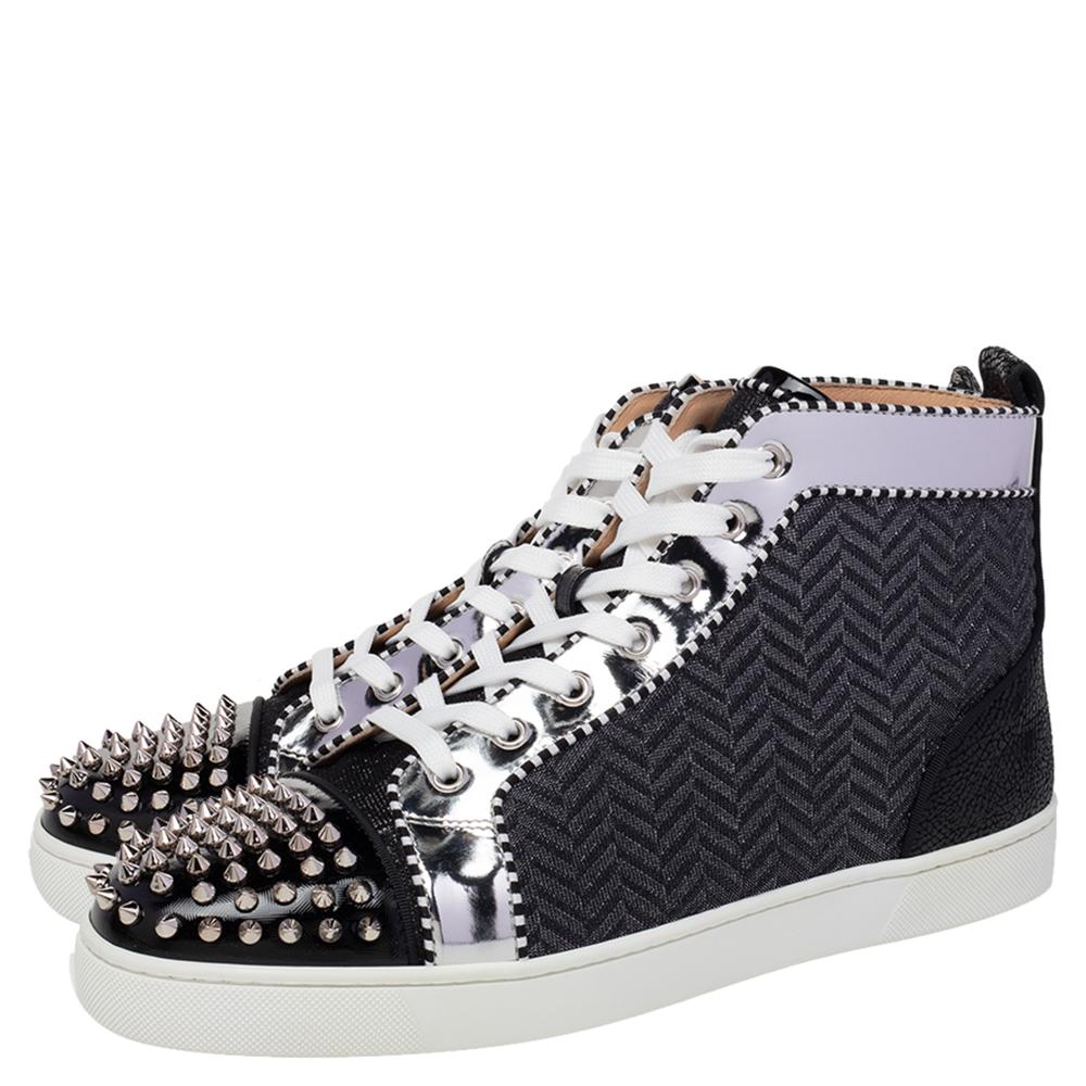 Christian Louboutin Black/Silver Fabric Spikes Orlato Flat Sneakers Size 44.5 2